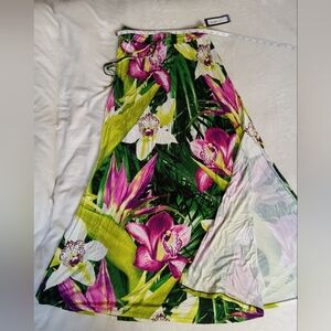Worthington Wild Orchids Maxi Skirt, Side Slit, Small Petite
